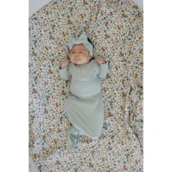 Mebie Baby Sage Organic Cotton Ribbed Knotted Gown