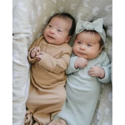 Mebie Baby Sage Organic Cotton Ribbed Knotted Gown