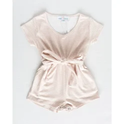 Bailey's Blossoms Overalls + Rompers Tan + White Stripe Tie Romper