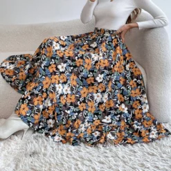 J+j Skirts Blue Gartered Floral Midi Skirt