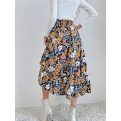 J+j Skirts Blue Gartered Floral Midi Skirt
