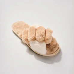 J+j Beige Faux Fur Slippers