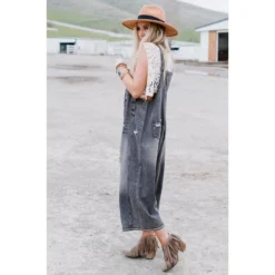 J+j Black Slouchy Denim Overalls