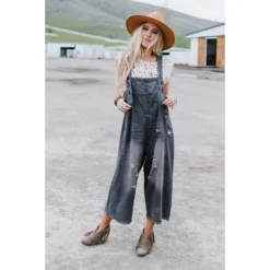 J+j Black Slouchy Denim Overalls