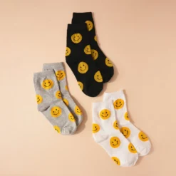 J+j Black Smiley Face Cotton Socks