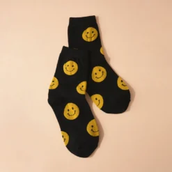 J+j Black Smiley Face Cotton Socks