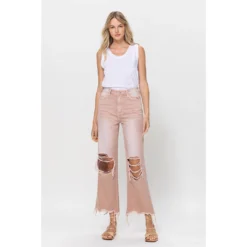 J+j Soft Pink Cropped Flare Jeans