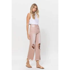 J+j Soft Pink Cropped Flare Jeans