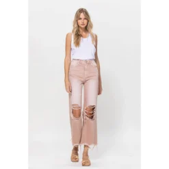 J+j Soft Pink Cropped Flare Jeans