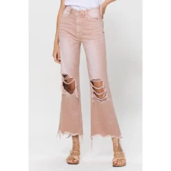 J+j Soft Pink Cropped Flare Jeans