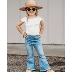 Bailey's Blossoms Light Wash Blue Denim Bell Bottoms