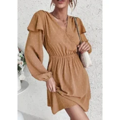 J+j Dresses Beige Surplice Swiss Dot Light Dress