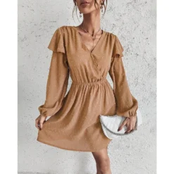 J+j Dresses Beige Surplice Swiss Dot Light Dress