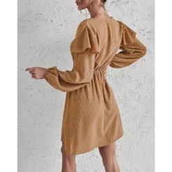 J+j Dresses Beige Surplice Swiss Dot Light Dress