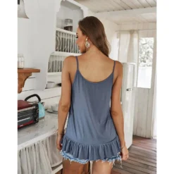 J+j Tops Blue Button Down Ruffle Hem Top