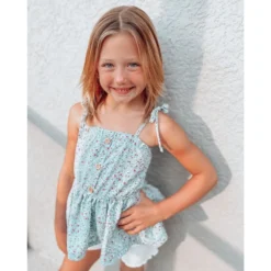 Bailey's Blossoms Turquoise Floral Peplum Tie Top