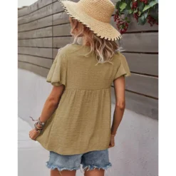J+j Tops Beige Tie Neck Flowy Sleeve Blouse