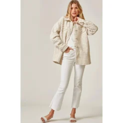 J+j Ivory Beige Oversized Tweed Jacket Outerwear