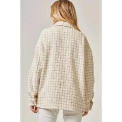 J+j Ivory Beige Oversized Tweed Jacket Outerwear