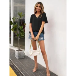 J+j Black V Neck Lace Detail Blouse