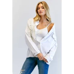 J+j Outerwear White Solid Peace Long Sleeve Jacket