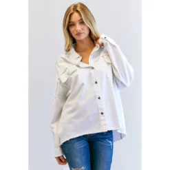 J+j Outerwear White Solid Peace Long Sleeve Jacket