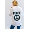 J+j Outerwear White Solid Peace Long Sleeve Jacket