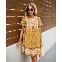 J+j Yellow Floral Boho Dress
