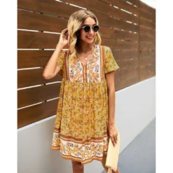 J+j Yellow Floral Boho Dress