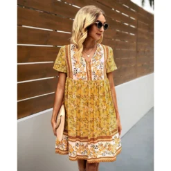 J+j Yellow Floral Boho Dress