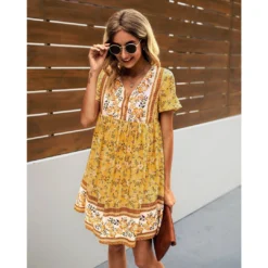 J+j Yellow Floral Boho Dress